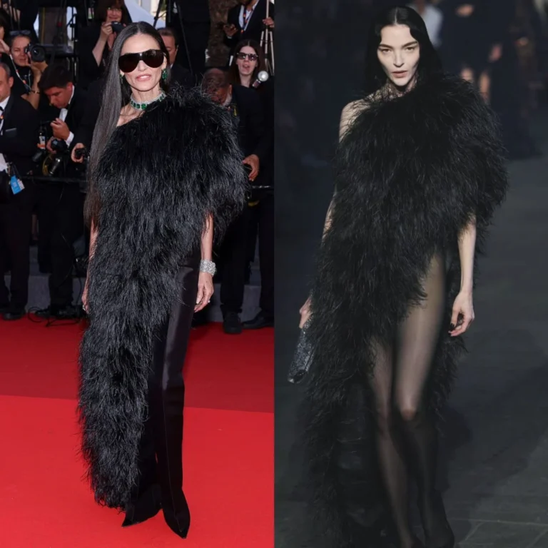 Tendência Cannes: Demi Moore brilha com look Gucci inspirado em Mariacarla Boscono
