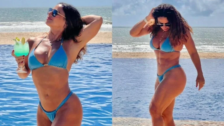 Viral: Viviane Araujo exibe biquíni azul e arrasa nas férias