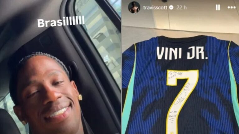 Viral: Vini Jr presenteia Travis Scott após gol emocionante