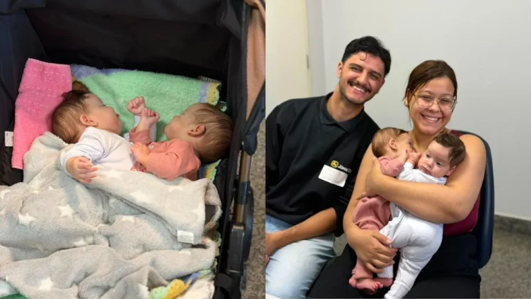 Gêmeas siamesas de São Paulo chegam a Goiânia para tratamento antes da cirurgia de separação