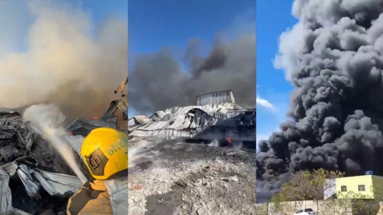 Incêndio em fábrica de palmilhas em Perdigão deixa três feridos e destrói 90% da estrutura