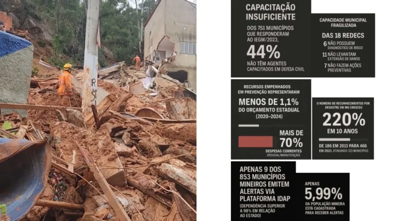 Minas Gerais destina menos de 1,1% do orçamento à prevenção de desastres em cinco anos, aponta TCEMG