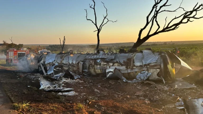 Motorista de carreta morre em incêndio após acidente na BR-153, no Prata