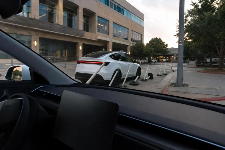 Robotáxi da Tesla atravessa postes de proteção e continua dirigindo em Austin