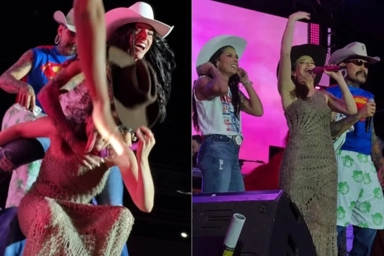 Ana Castela cai sobre prefeita durante show em Presidente Venceslau, em SP