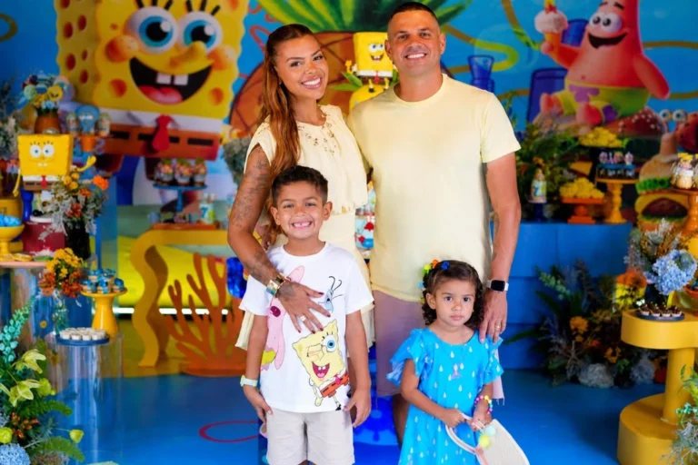 Filho de Evelyn Regly comemora 7 anos com festa inspirada em Bob Esponja