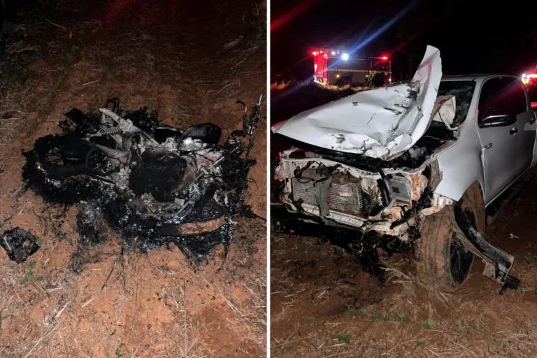 Motociclista morre após caminhonete atingir moto durante ultrapassagem na MG-413, em Aragu…